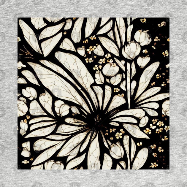 Black and White Vintage Floral Cottagecore Gothic Romantic Flower Peony Rose Leaf Design by VintageFlorals